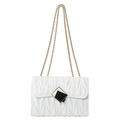 White quilted matelasse chain crossbody bag with golden square lock and flap cover - White