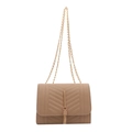 Minimalist nude khaki crossbody bag with chevron quilting and golden tassel chain - Khaki