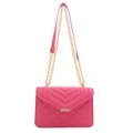 Chic rose pink quilted shoulder bag with V-stitch pattern and golden chain strap - Rose Pink