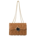 Caramel brown quilted crossbody bag with golden chain strap and rhombus metal buckle - Brown