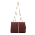 Burgundy chevron quilted crossbody bag with gold tassel and elegant chain strap - Burgundy