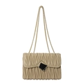Beige quilted chain shoulder bag with black-gold square lock in a minimalist design - Khaki