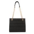 Minimalist black quilted tote bag for women with gold chain shoulder strap - Black