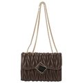 Sac bandoulière marron foncé matelassé avec chaîne dorée et simili cuir plissé - Café