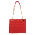 Red quilted crossbody bag with geometric stitching and golden chain strap detail - Red
