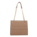 Coffee brown quilted tote bag with diamond stitching and golden chain shoulder strap - Khaki