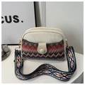 Ethnic bohemian canvas crossbody bag with colorful woven strap and striped patterns - Red