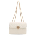 Elegant beige quilted heart bag with gold chain strap and heart metal lock for women - White