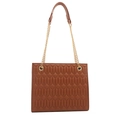 Brown quilted tote bag with arrow-pattern stitching and gold chain strap detail - Brown