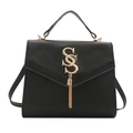 Classic black French minimalist crossbody bag with golden SS logo and fringe details - Black