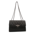 Classic black quilted leather crossbody bag with metal chain strap and turn-lock closure - Black