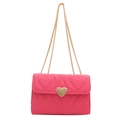 Vibrant pink heart-quilted crossbody bag with gold-tone chain and heart lock - Rose Pink