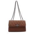 Chic brown quilted crossbody bag with vintage chain strap and metallic clasp closure - Brown