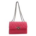 Magenta quilted crossbody bag with diamond stitching and metal chain strap details - Rose Red