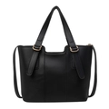 Minimalist black faux leather tote bag with gold hardware and dual handles for commuting - Black