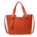 Minimalist orange bucket bag in smooth PU leather with golden hardware and shoulder strap - Orange