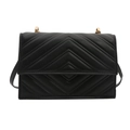 Minimalist black quilted crossbody bag with V-shaped stitching and golden metal ring - Black