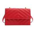 Classic bright red quilted shoulder bag with golden hardware and V-shaped chevron stitching - Red