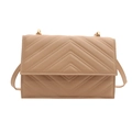 Elegant beige quilted crossbody bag with V-pattern stitching and gold hardware accents - Khaki