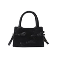 Elegante bolso de mano en ante sintético negro con lazos y correa desmontable - Negro