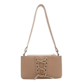 Minimalist beige shoulder bag featuring cross-lace design and silver eyelets for women - Khaki