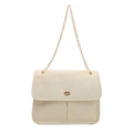 Vintage Umhängetasche in Creme-Weiß mit goldener Kette und rundem Drehverschluss - Weiß