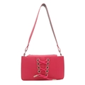 Trendy rose pink patent leather underarm bag with corset-style lace-up design and metal eyelets - Rose Pink