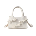Bolso de mano blanco en cuero PU con tres lazos decorativos y correa ajustable - Blanco