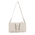 White minimalist PU leather shoulder bag with lace-up cross strap and silver eyelets - White