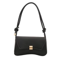 Minimalist black leather crossbody bag with curved base and knotted adjustable strap - Black