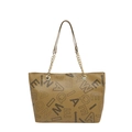 Τσάντα tote από συνθετικό δέρμα camel με αλυσίδα και vintage τύπωμα γραμμάτων - Χακί