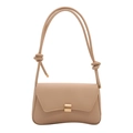 Minimalist beige crossbody square bag with elegant gold buckle and knotted shoulder strap - Khaki