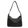 Borsa a spalla hobo nera in morbida ecopelle con cuciture decorative e cerniera superiore - Nero