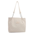 Borsa tote trapuntata a rombi bianco crema con manici a catena in metallo argento - Con Ornamento / Bianco