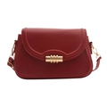 Minimalist solid color crossbody flap bag in dark red with golden metal lock detail - Red