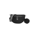 Minimalist black saddle bag with litchi texture and geometric patterned strap - Black