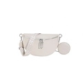 Chic off-white pebble leather crescent crossbody bag with a wide geometric shoulder strap - Off White