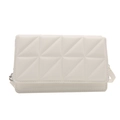 Minimalist white quilted square crossbody bag with sleek geometric stitching and thin strap - White
