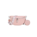 Pink crescent saddle bag with pebble leather texture and wave pattern wide strap - Pink