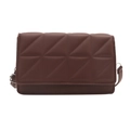 Chic quilted square crossbody bag in deep chestnut brown faux leather with chain detail - Brown