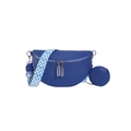Navy blue pebble leather half-moon saddle bag with wide woven strap and coin purse - Blue