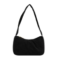 Retro black corduroy crescent underarm bag with gold zipper for casual daily styling - Black