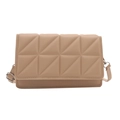 Beige geometric quilted crossbody bag with adjustable strap and silver metal buckle closure - Khaki