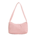 Pink corduroy minimalist shoulder baguette bag with top zipper and matching strap - Pink