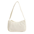 Beige corduroy shoulder bag featuring vertical texture and golden metallic zipper - Off White