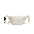 Minimalist cream-white sporty waist bag with nylon texture and adjustable black strap - White