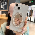 Glitter transparent iPhone case with makeup mirror, pearl frame, and diamond bowtie - Starry Sky Glue-Bowknot Mirror / iPhone 7/8/SE 2020