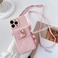 Funda rosa acolchada para iPhone con billetera de conejo y una correa de hombro ajustable - Rosa / iPhone 7/8/SE 2020