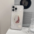 Detalle de funda para iPhone con espejo irregular, perla y bloque de textura mármol - Espejo Geométrico Ojo de Gato (Pegamento de Gota Transparente) / iPhone 7/8/SE 2020