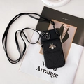 Custodia iPhone a tracolla in pelle nera con portafoglio trapuntato e ape di perla - iPhone 7/8/SE 2020 / Nero